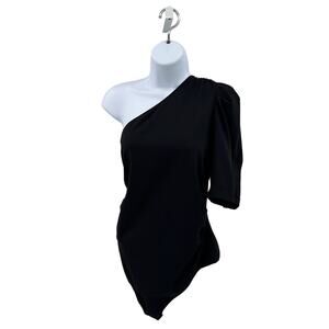 Nordstrom Black One Shoulder Bodysuit Stretchy Large Womens One Piece Top Casual